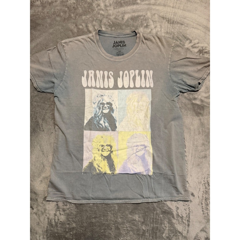 Janis Joplin Graphic T-Shirt Mens Medium Grey Vintage Style Rock Band Portrait